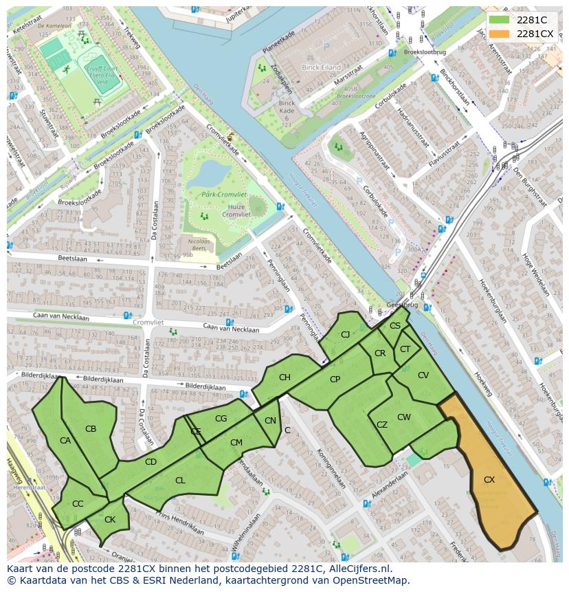 Afbeelding van het postcodegebied 2281 CX op de kaart.