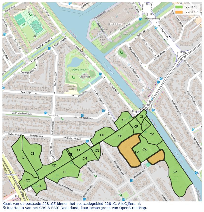 Afbeelding van het postcodegebied 2281 CZ op de kaart.