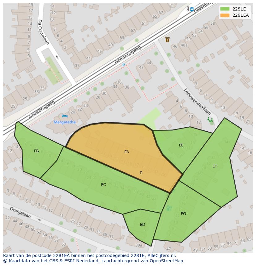 Afbeelding van het postcodegebied 2281 EA op de kaart.