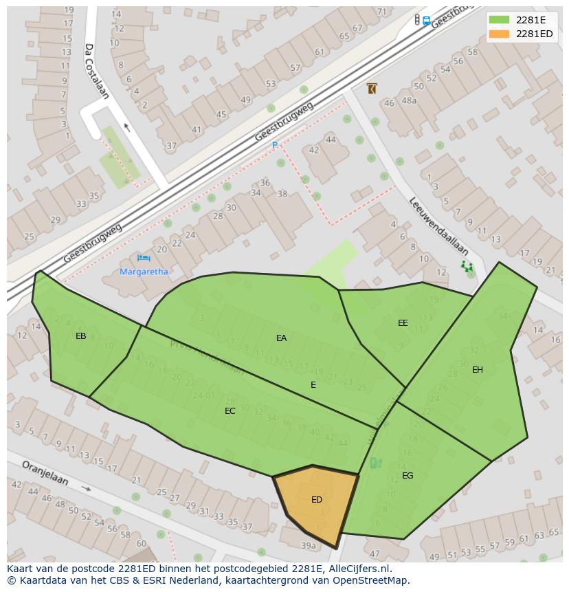Afbeelding van het postcodegebied 2281 ED op de kaart.