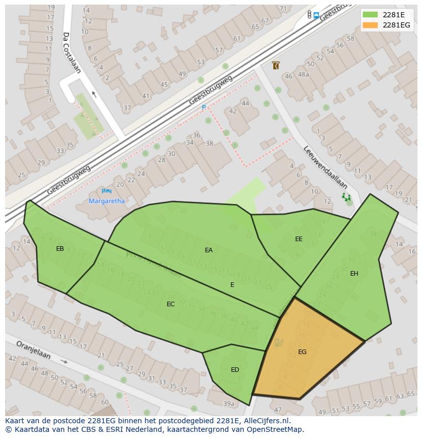 Afbeelding van het postcodegebied 2281 EG op de kaart.