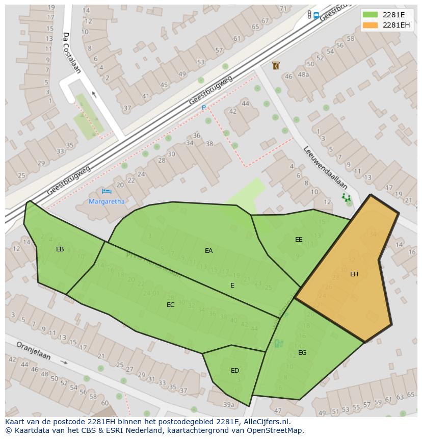 Afbeelding van het postcodegebied 2281 EH op de kaart.