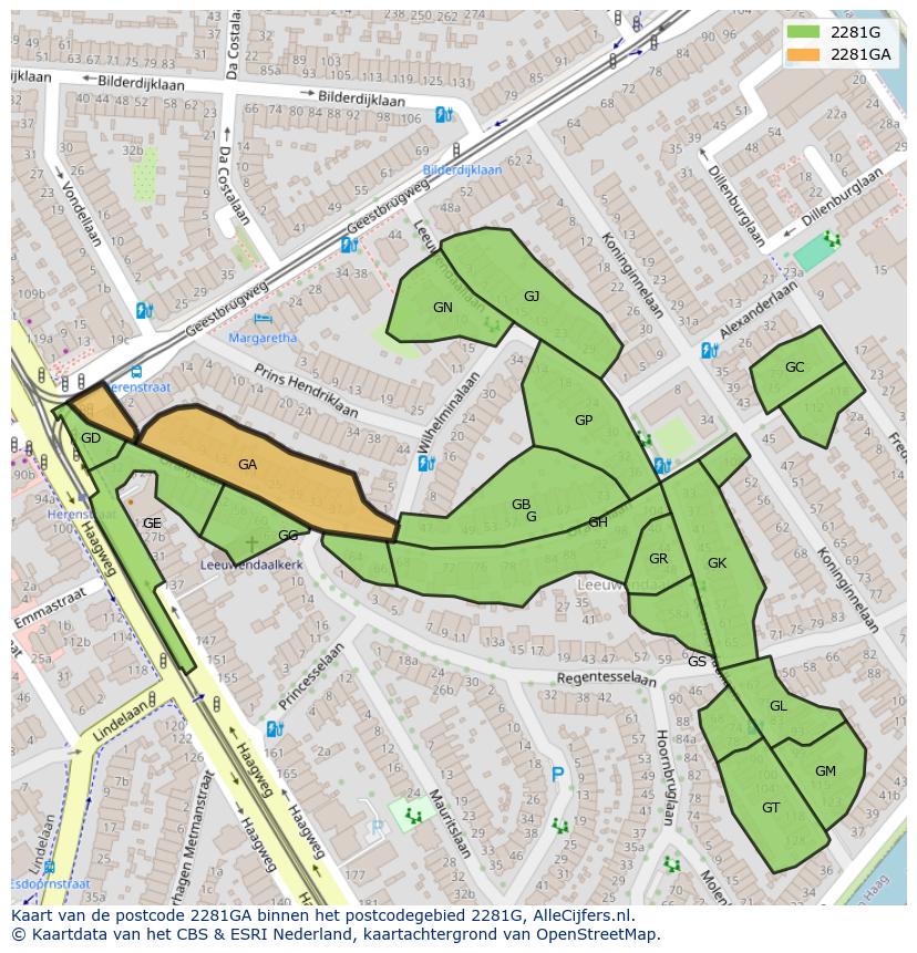 Afbeelding van het postcodegebied 2281 GA op de kaart.