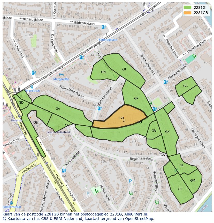 Afbeelding van het postcodegebied 2281 GB op de kaart.