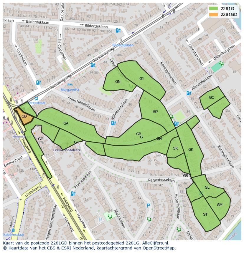 Afbeelding van het postcodegebied 2281 GD op de kaart.