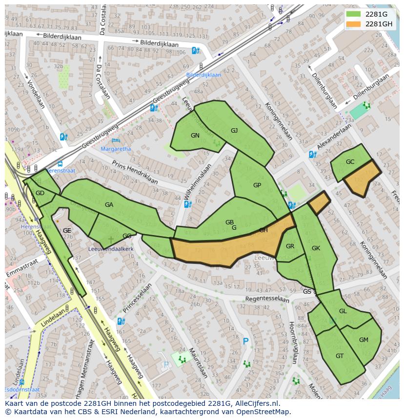 Afbeelding van het postcodegebied 2281 GH op de kaart.