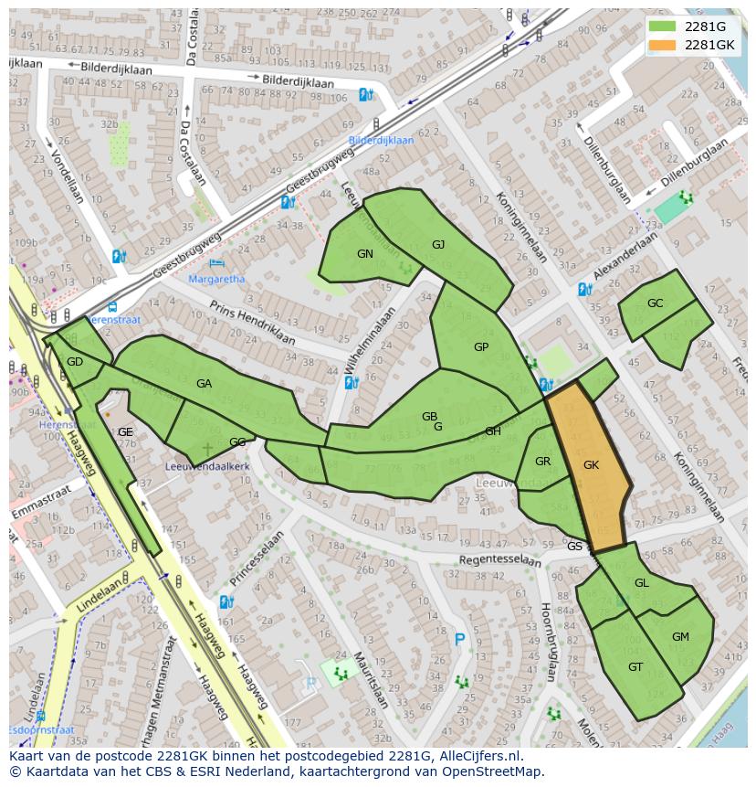 Afbeelding van het postcodegebied 2281 GK op de kaart.