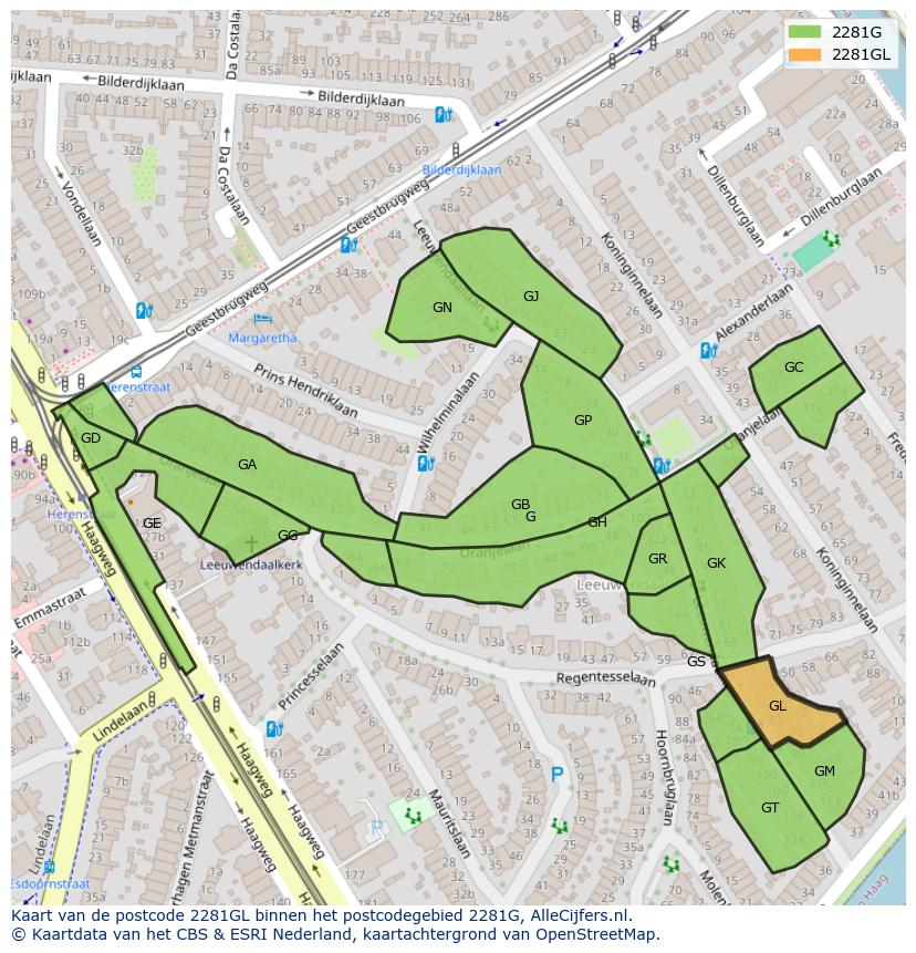 Afbeelding van het postcodegebied 2281 GL op de kaart.