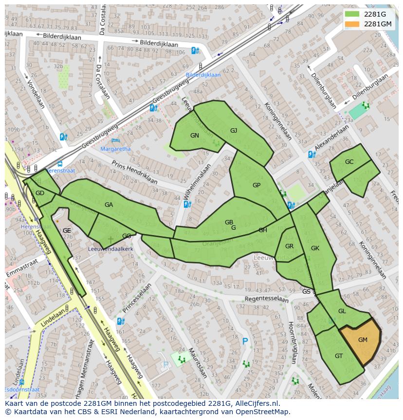 Afbeelding van het postcodegebied 2281 GM op de kaart.