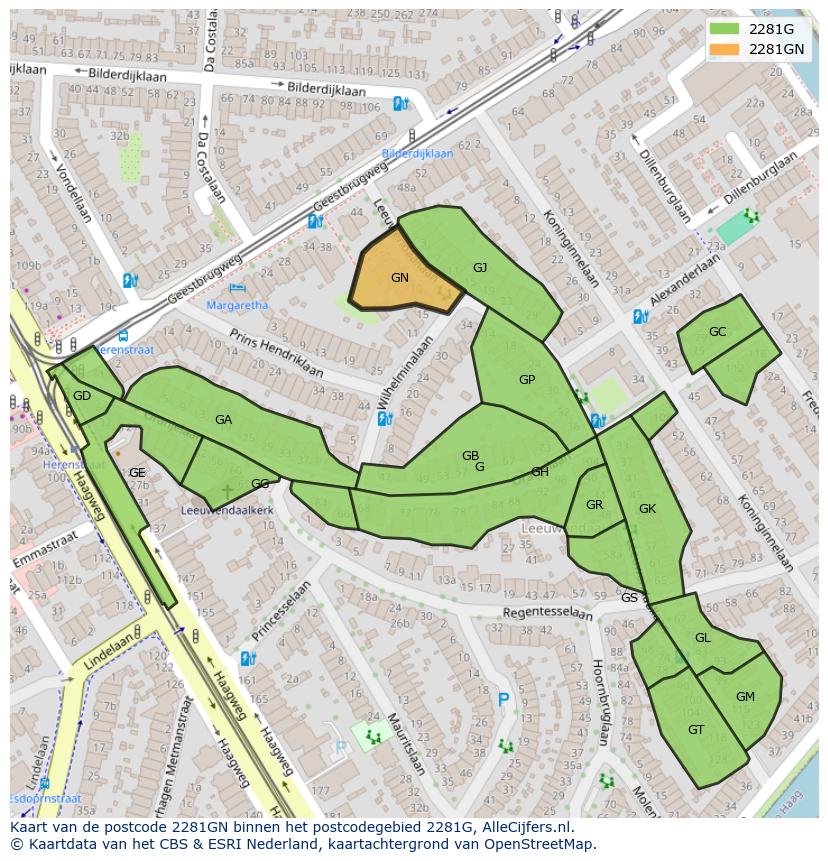 Afbeelding van het postcodegebied 2281 GN op de kaart.