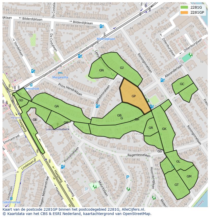 Afbeelding van het postcodegebied 2281 GP op de kaart.