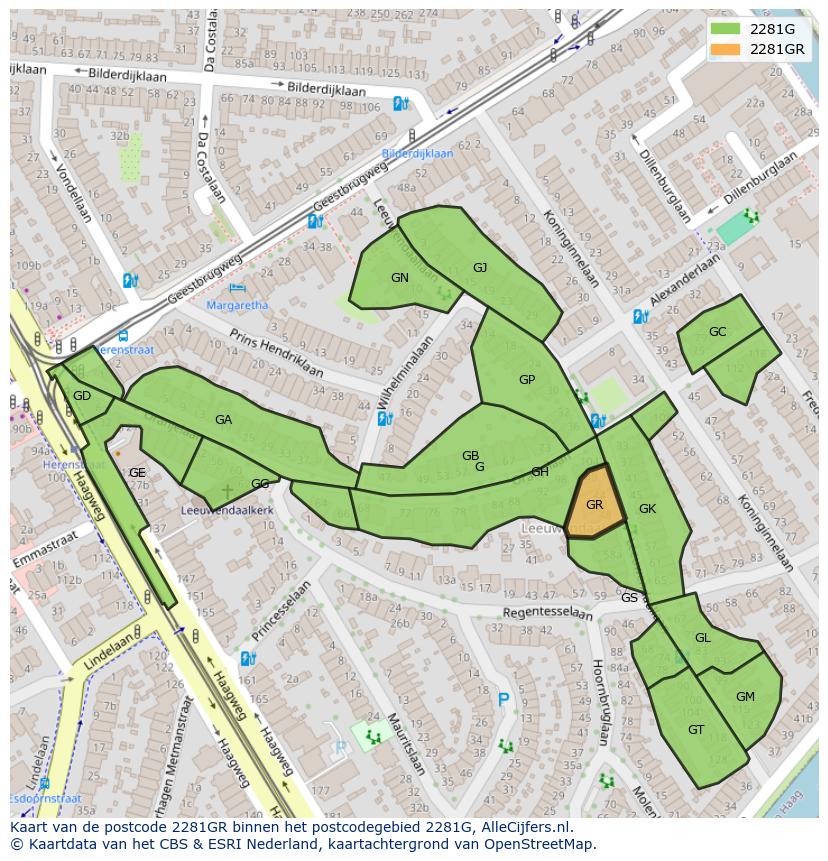 Afbeelding van het postcodegebied 2281 GR op de kaart.