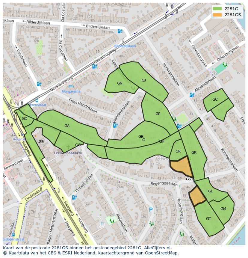 Afbeelding van het postcodegebied 2281 GS op de kaart.