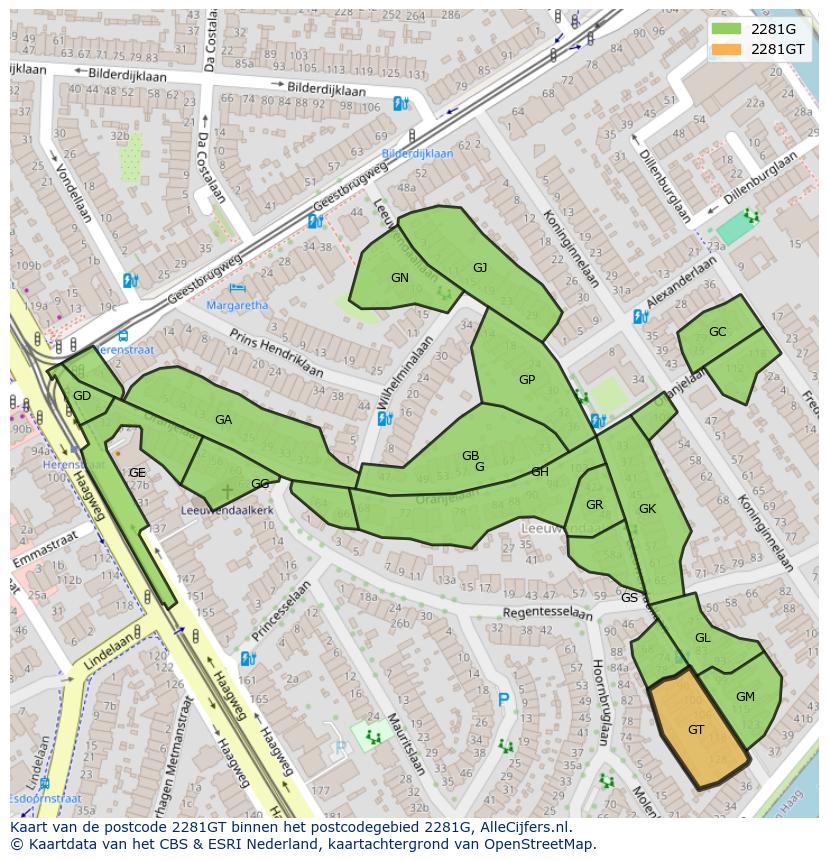 Afbeelding van het postcodegebied 2281 GT op de kaart.