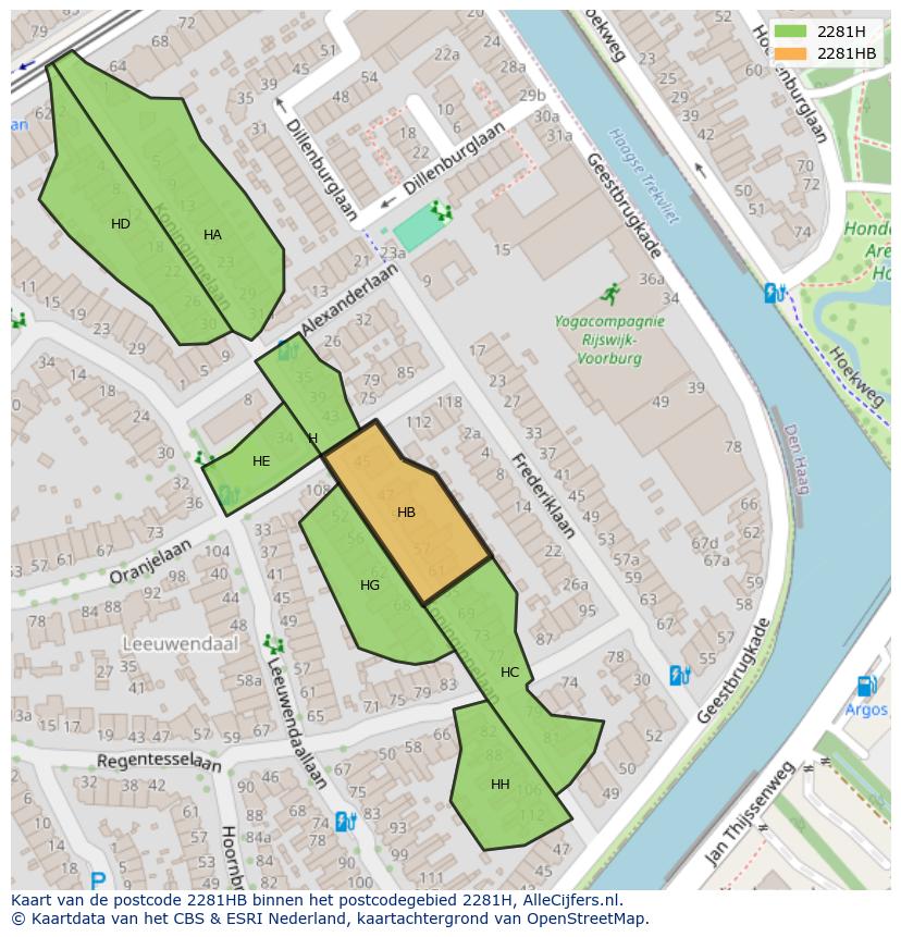 Afbeelding van het postcodegebied 2281 HB op de kaart.