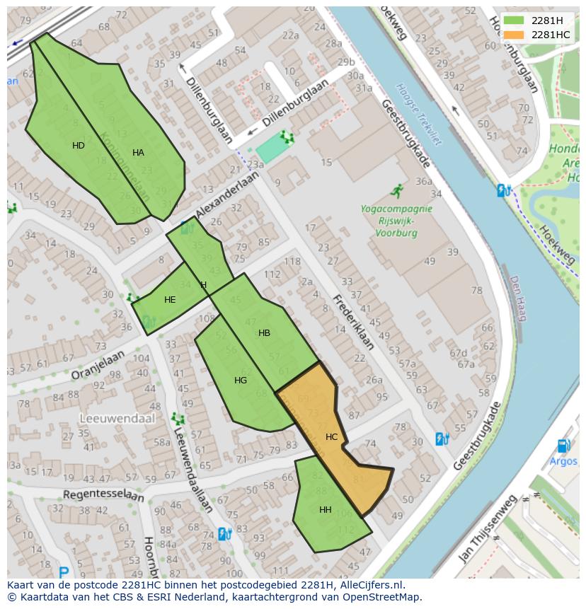 Afbeelding van het postcodegebied 2281 HC op de kaart.