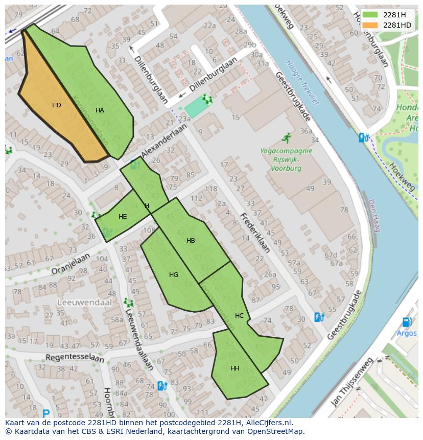Afbeelding van het postcodegebied 2281 HD op de kaart.