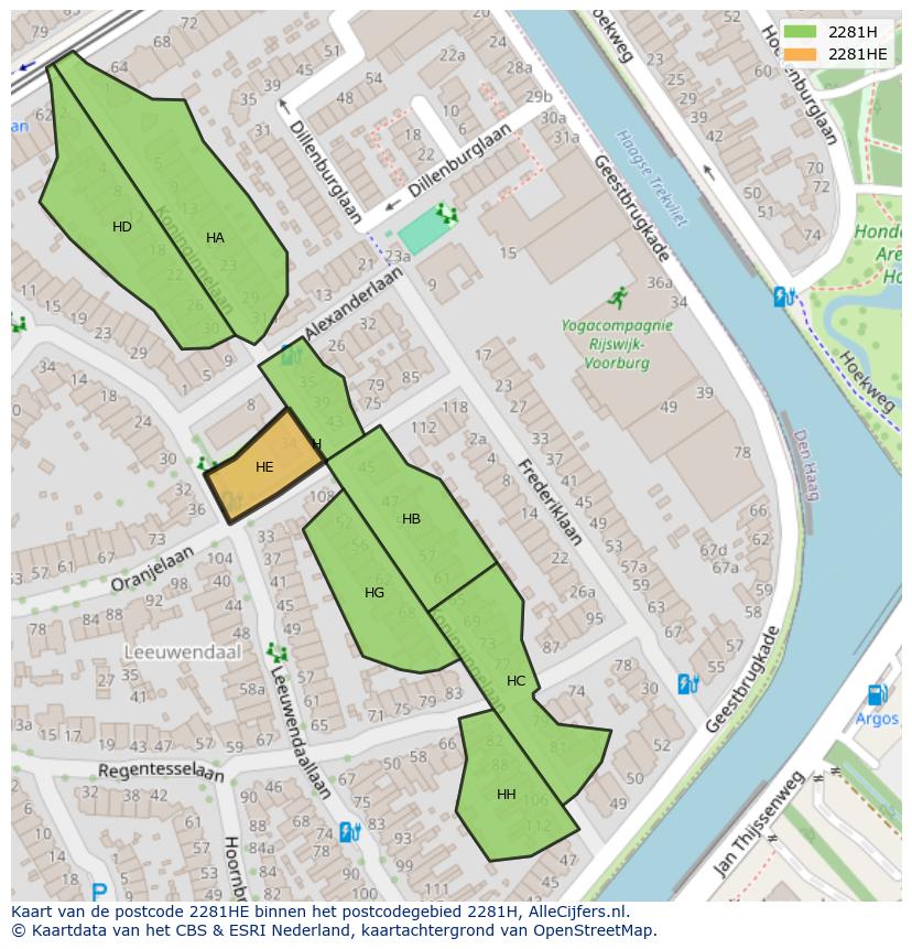 Afbeelding van het postcodegebied 2281 HE op de kaart.