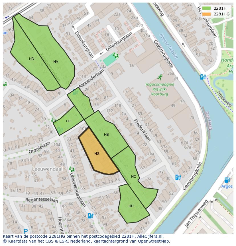 Afbeelding van het postcodegebied 2281 HG op de kaart.