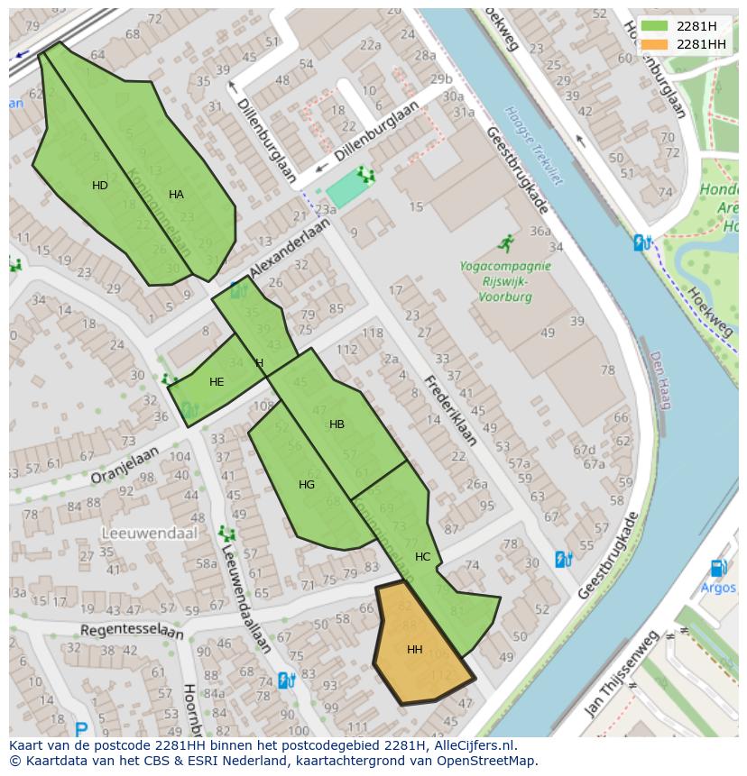 Afbeelding van het postcodegebied 2281 HH op de kaart.