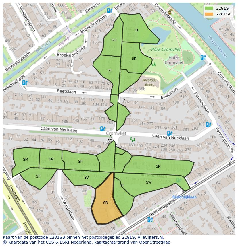 Afbeelding van het postcodegebied 2281 SB op de kaart.