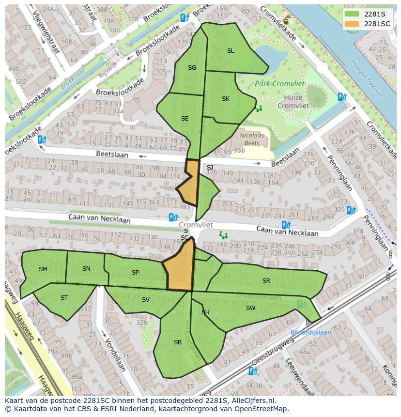 Afbeelding van het postcodegebied 2281 SC op de kaart.