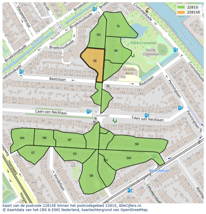 Afbeelding van het postcodegebied 2281 SE op de kaart.