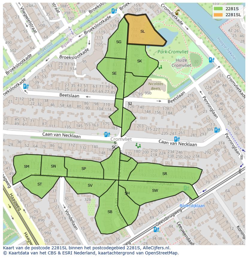 Afbeelding van het postcodegebied 2281 SL op de kaart.
