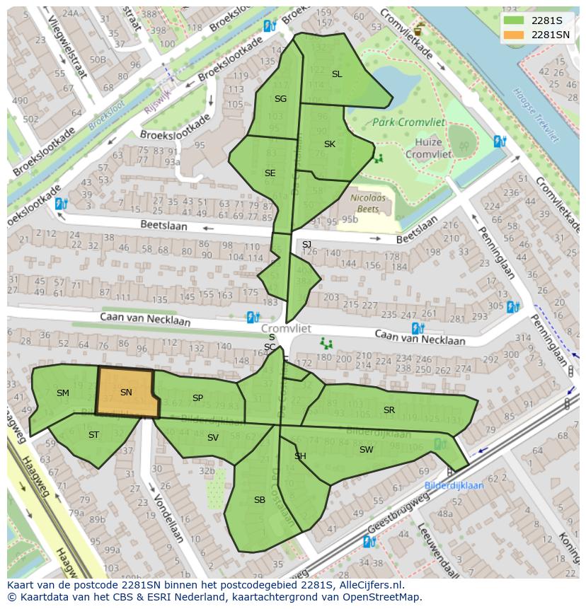 Afbeelding van het postcodegebied 2281 SN op de kaart.