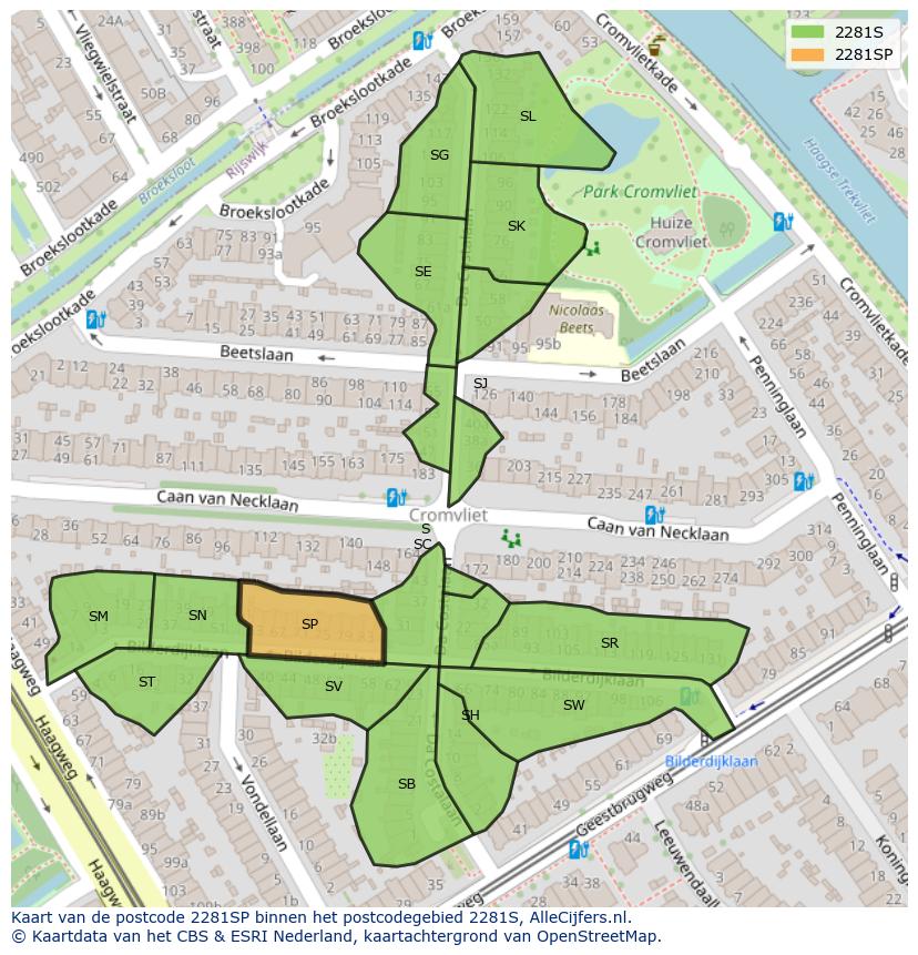 Afbeelding van het postcodegebied 2281 SP op de kaart.