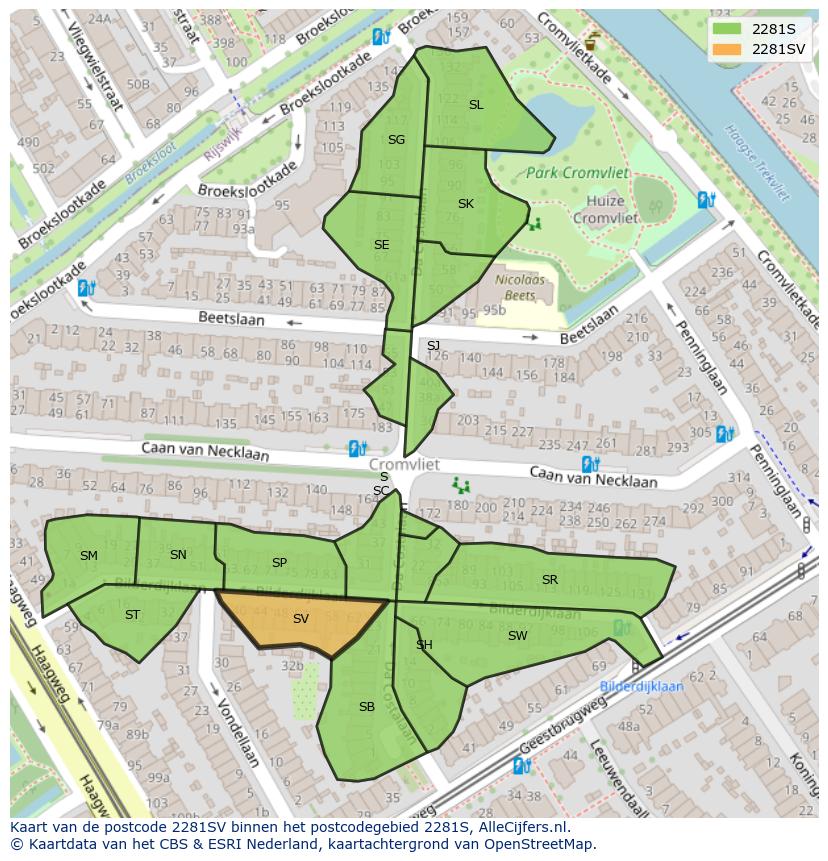 Afbeelding van het postcodegebied 2281 SV op de kaart.