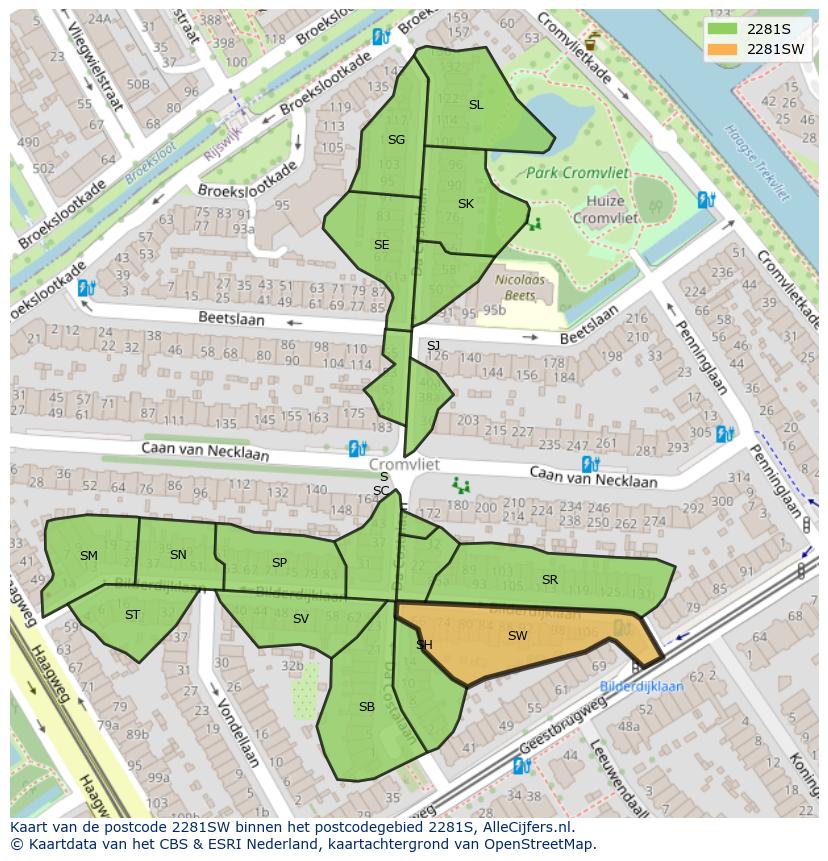 Afbeelding van het postcodegebied 2281 SW op de kaart.