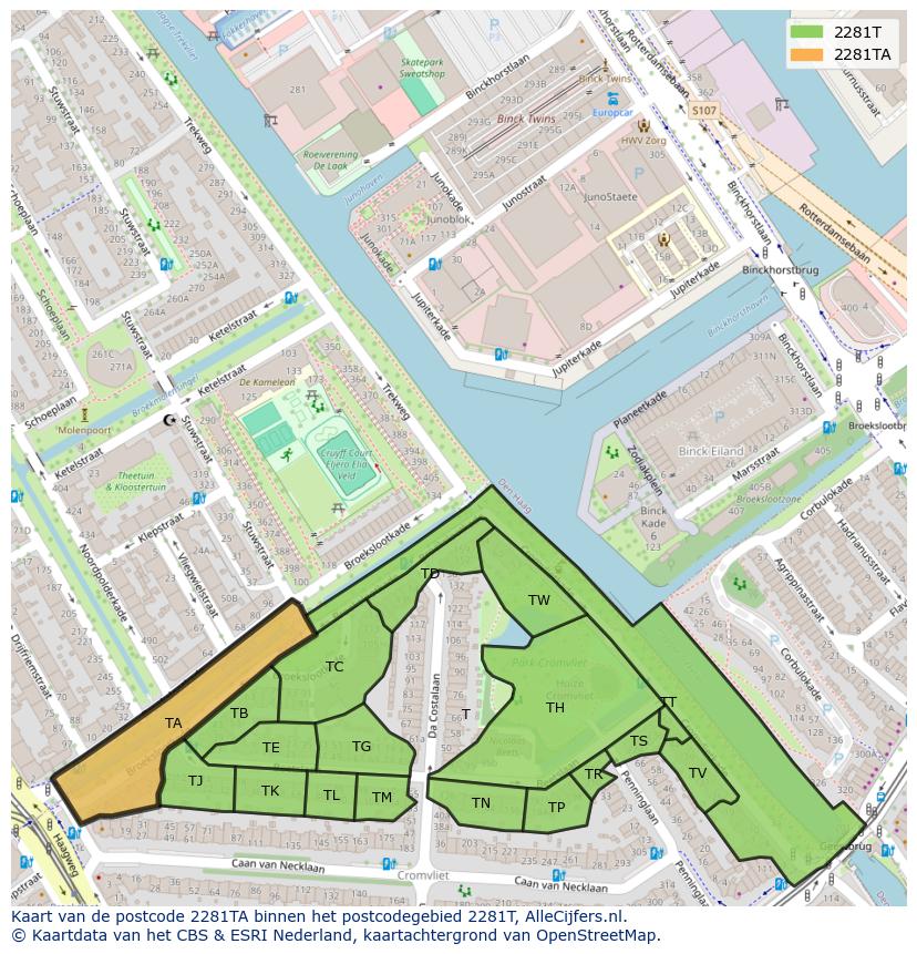 Afbeelding van het postcodegebied 2281 TA op de kaart.
