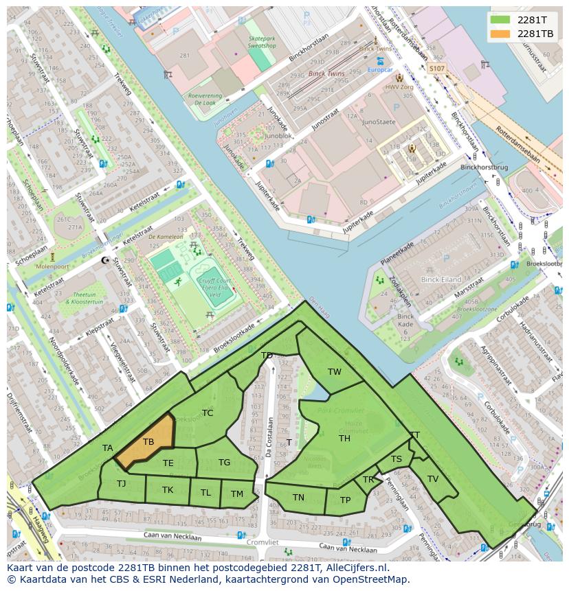 Afbeelding van het postcodegebied 2281 TB op de kaart.