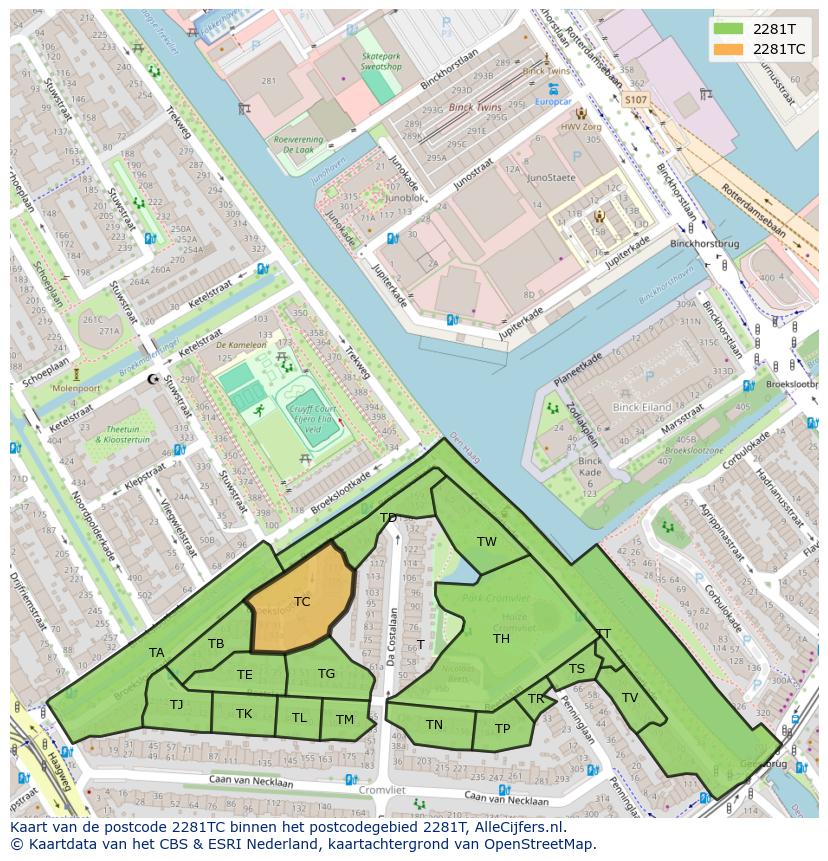 Afbeelding van het postcodegebied 2281 TC op de kaart.