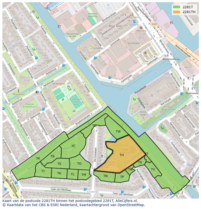 Afbeelding van het postcodegebied 2281 TH op de kaart.