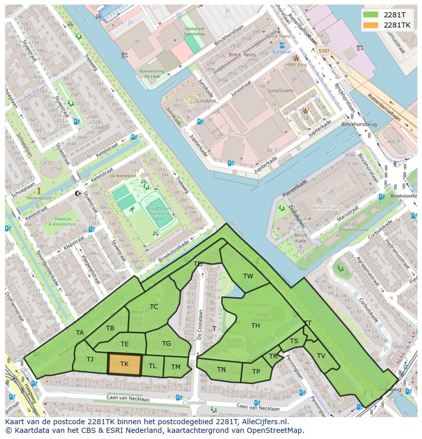 Afbeelding van het postcodegebied 2281 TK op de kaart.