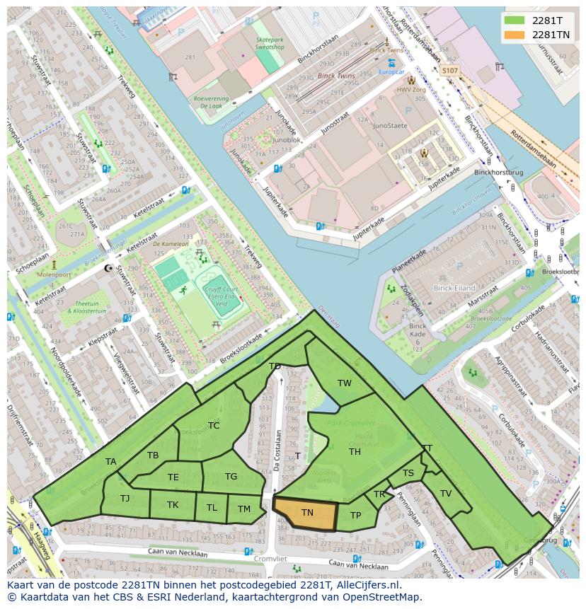 Afbeelding van het postcodegebied 2281 TN op de kaart.