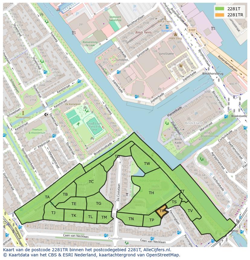 Afbeelding van het postcodegebied 2281 TR op de kaart.