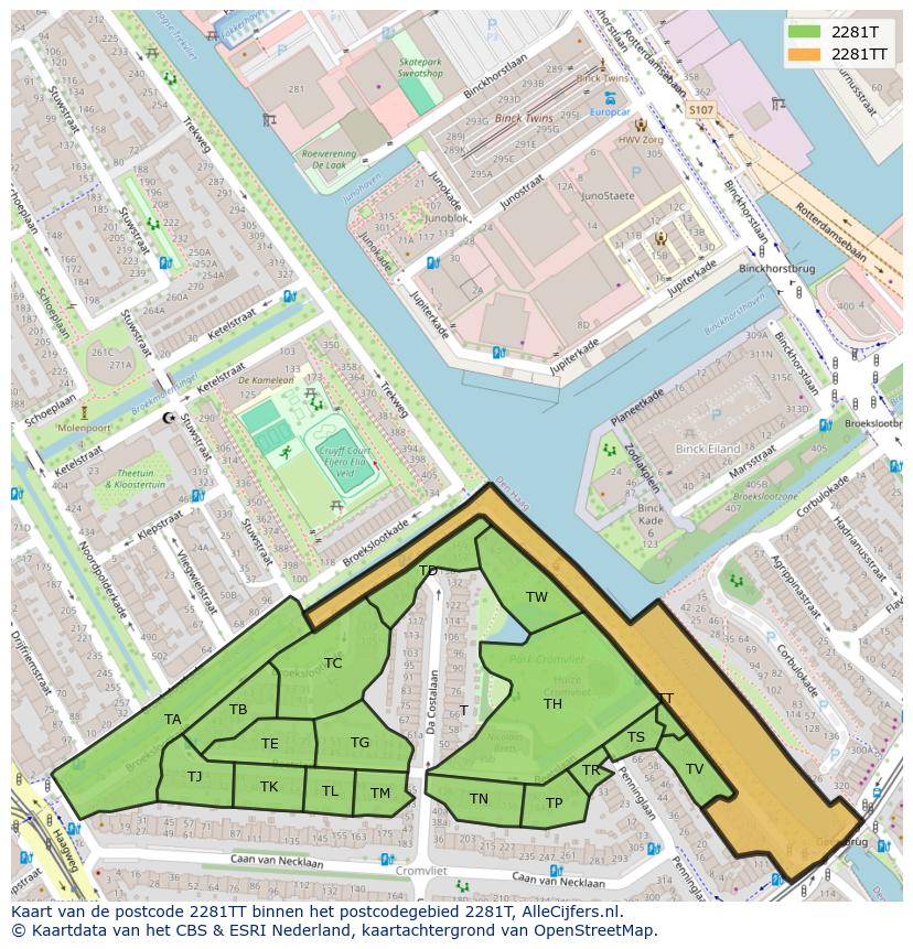 Afbeelding van het postcodegebied 2281 TT op de kaart.