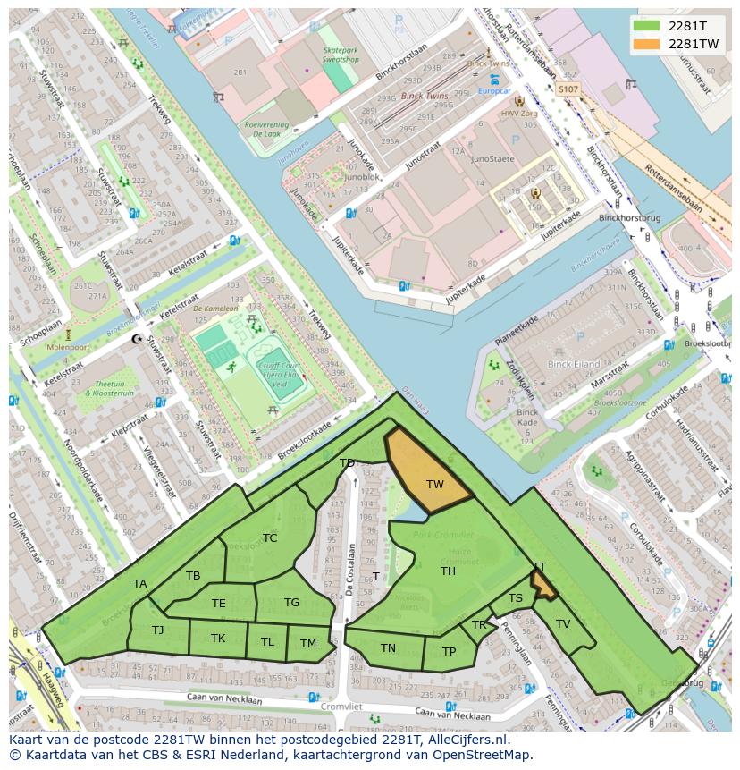 Afbeelding van het postcodegebied 2281 TW op de kaart.