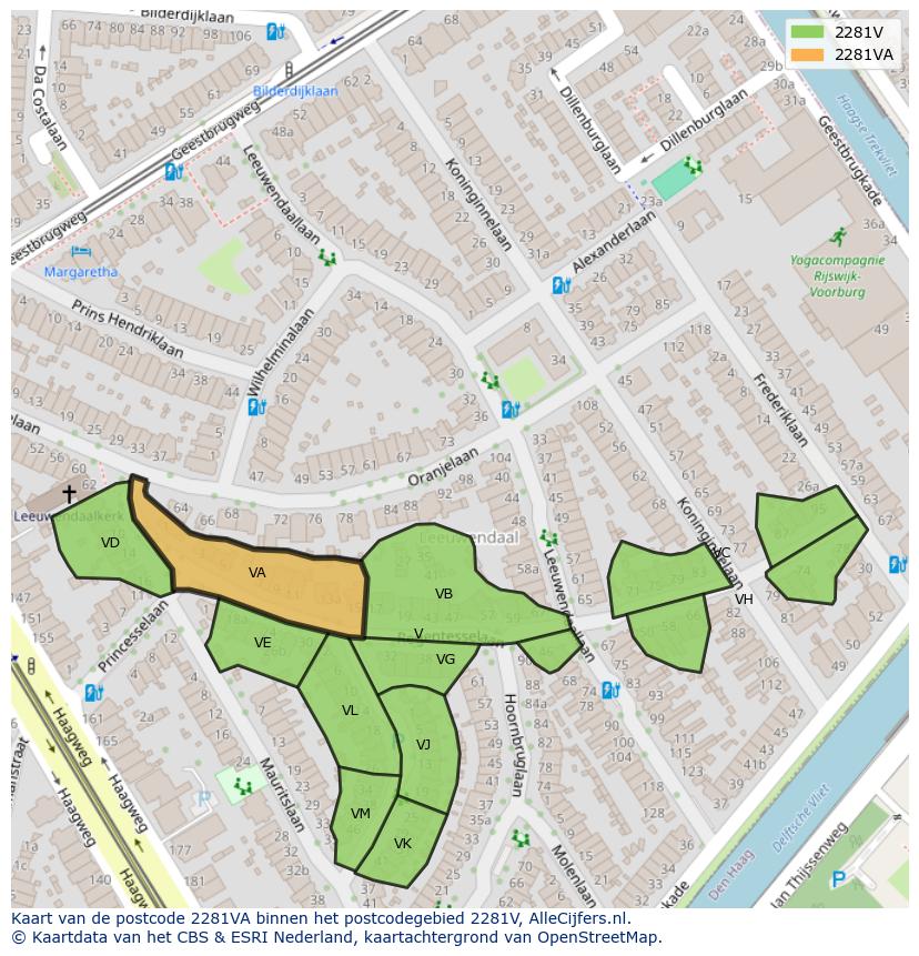 Afbeelding van het postcodegebied 2281 VA op de kaart.