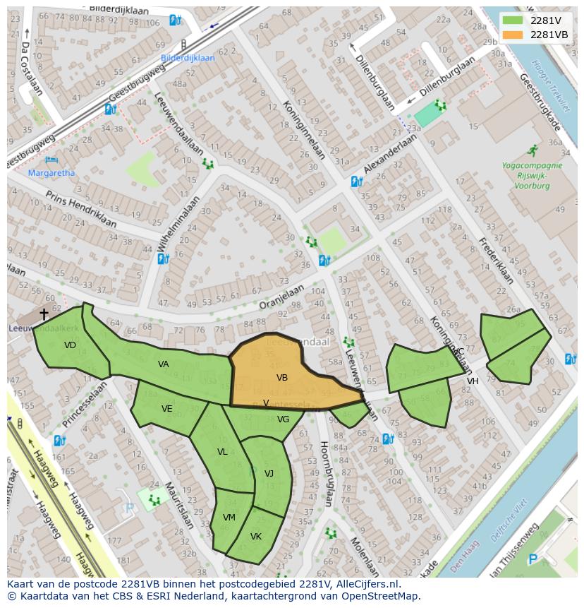Afbeelding van het postcodegebied 2281 VB op de kaart.
