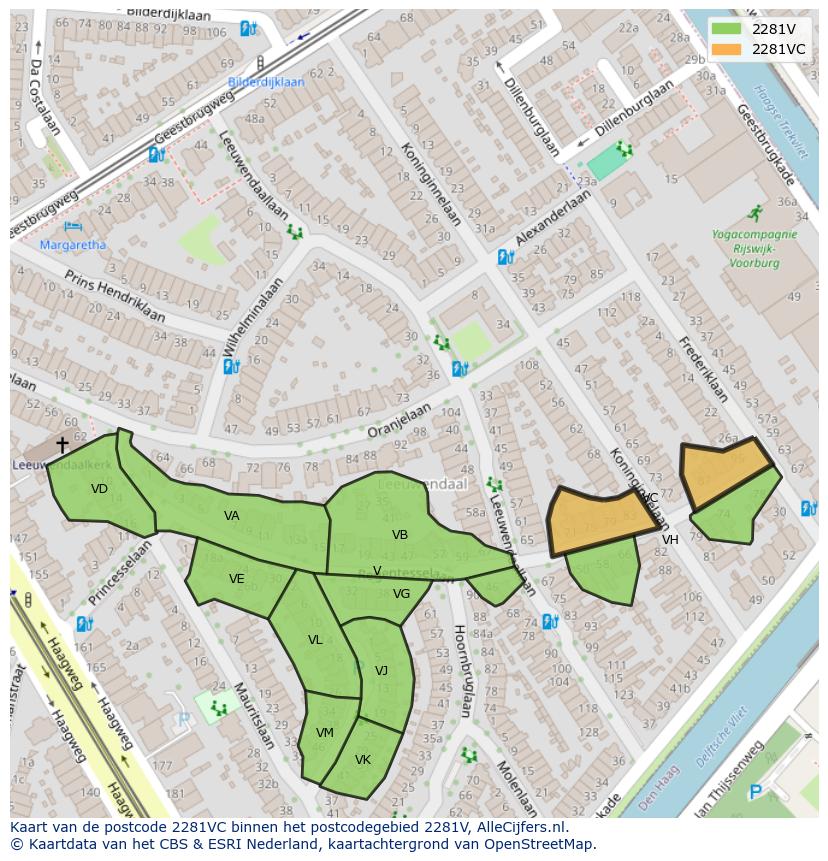 Afbeelding van het postcodegebied 2281 VC op de kaart.