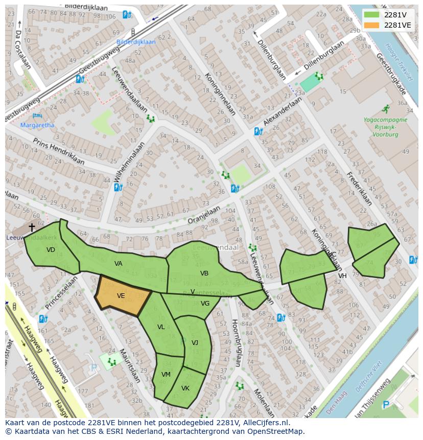 Afbeelding van het postcodegebied 2281 VE op de kaart.