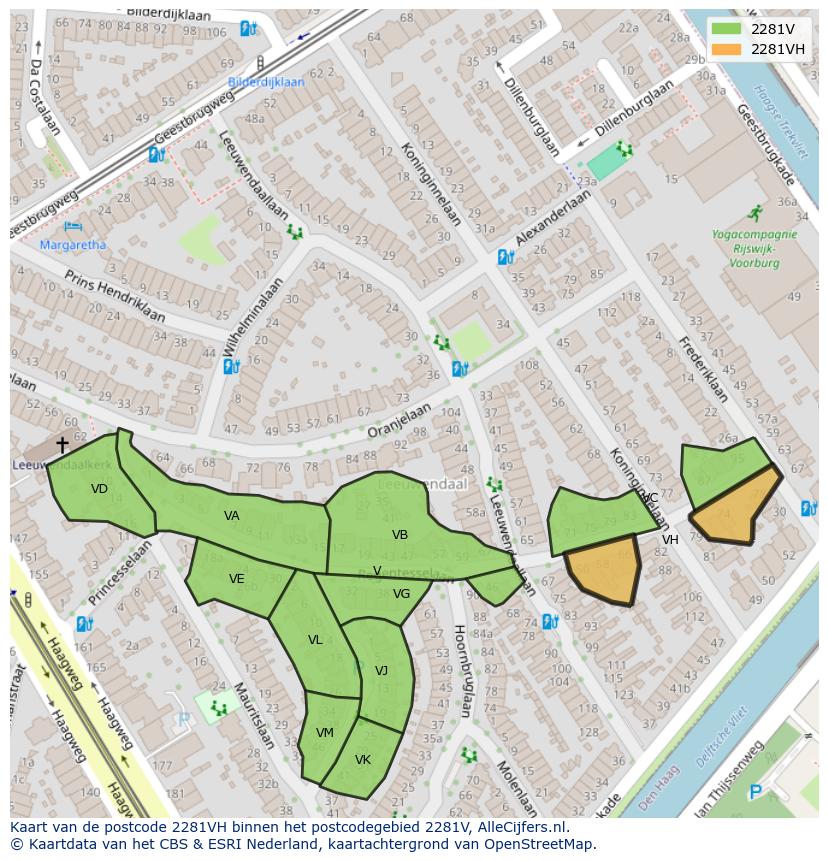 Afbeelding van het postcodegebied 2281 VH op de kaart.