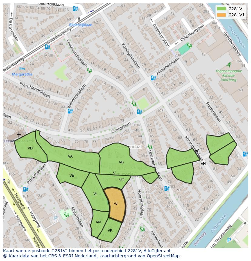 Afbeelding van het postcodegebied 2281 VJ op de kaart.