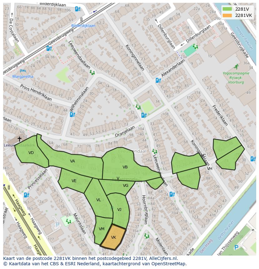 Afbeelding van het postcodegebied 2281 VK op de kaart.
