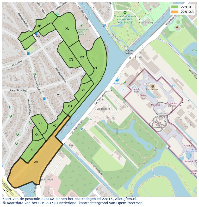 Afbeelding van het postcodegebied 2281 XA op de kaart.