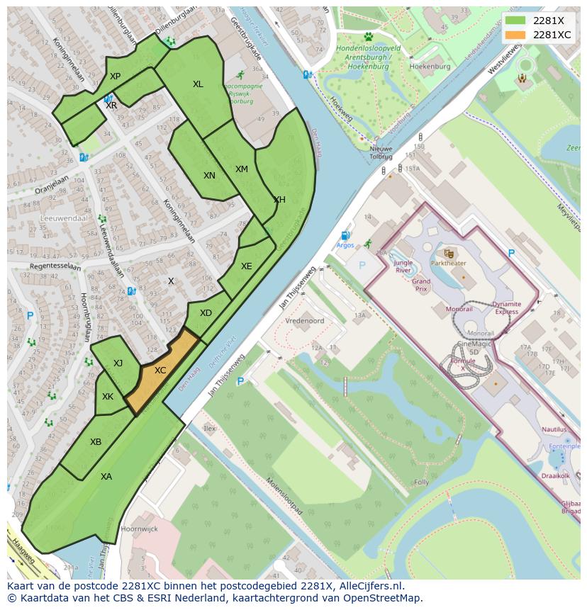 Afbeelding van het postcodegebied 2281 XC op de kaart.